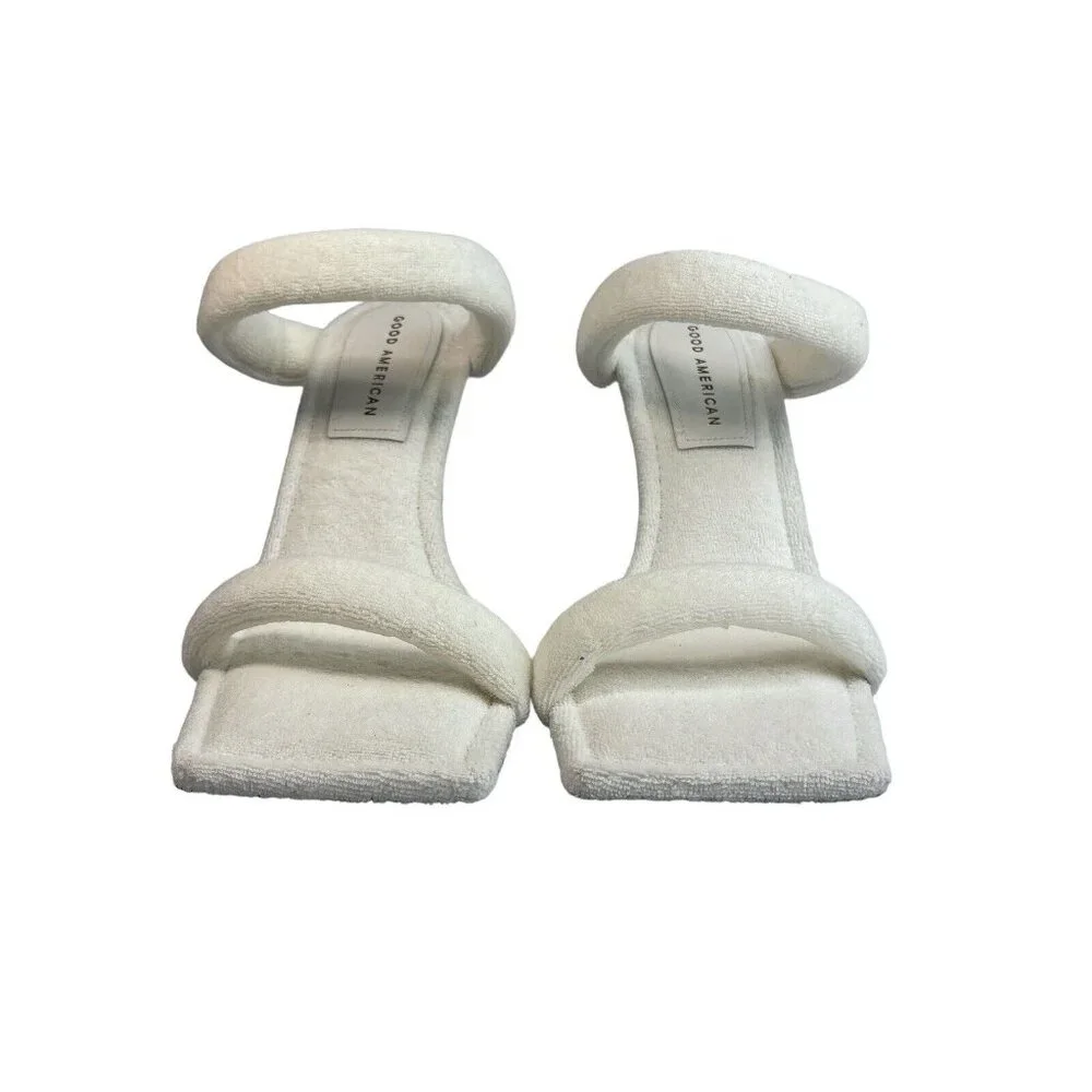 Good American Women Size 9 Heels White Terry GA354T-X NEW Kardashian Gold Accent - Picture 4 of 12